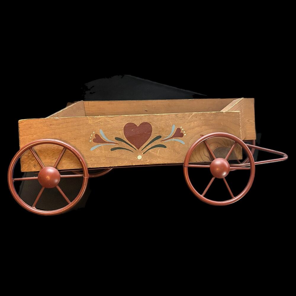 Home Interior Rustic Primitive Wood Wagon Metal Folk Art Wall Pocket Country